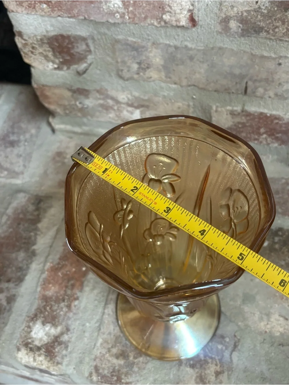 Jeanette Glass vase in the Iris & Herringbone pattern Vase - marigold color